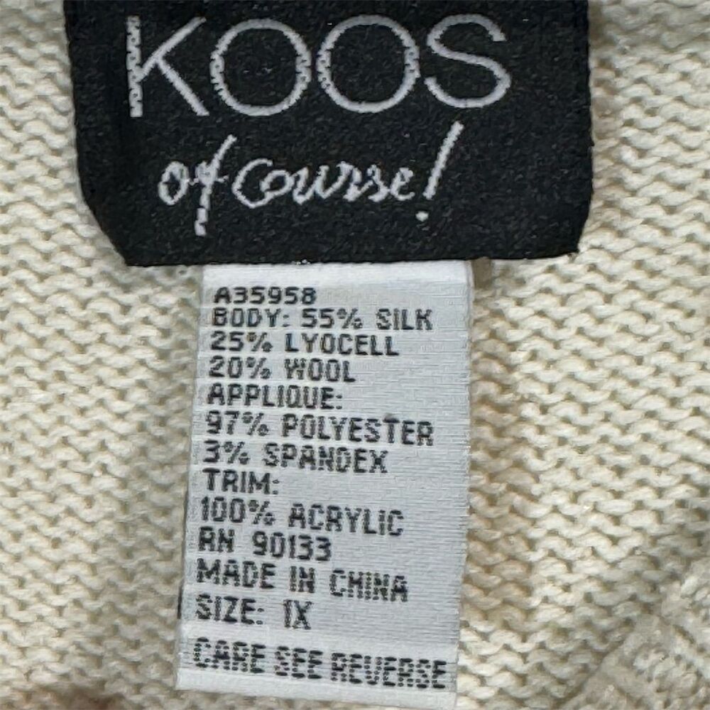 Koos of Course Sweater 1X Silk Lyocell Wool Appliqué Beige Pullover Art to‎ Wear - Picture 7 of 8
